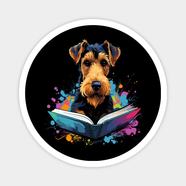 Airedale Terrier Reads Book Magnet by JH Mart